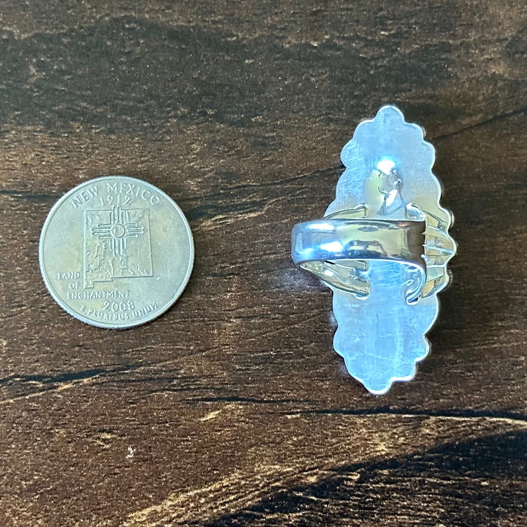 Running Bear Trading Turquoise Sterling Hand Stamped Twist Wire Bezel Statement Ring