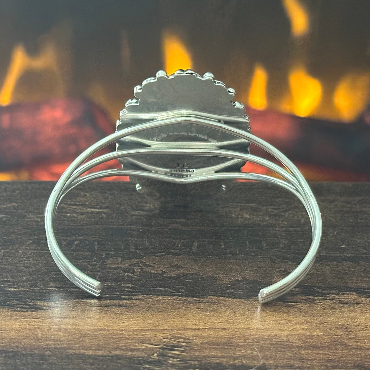 Navajo Jennifer Calladitto Turquoise Sterling Twist Wire Bezel Statement Cuff