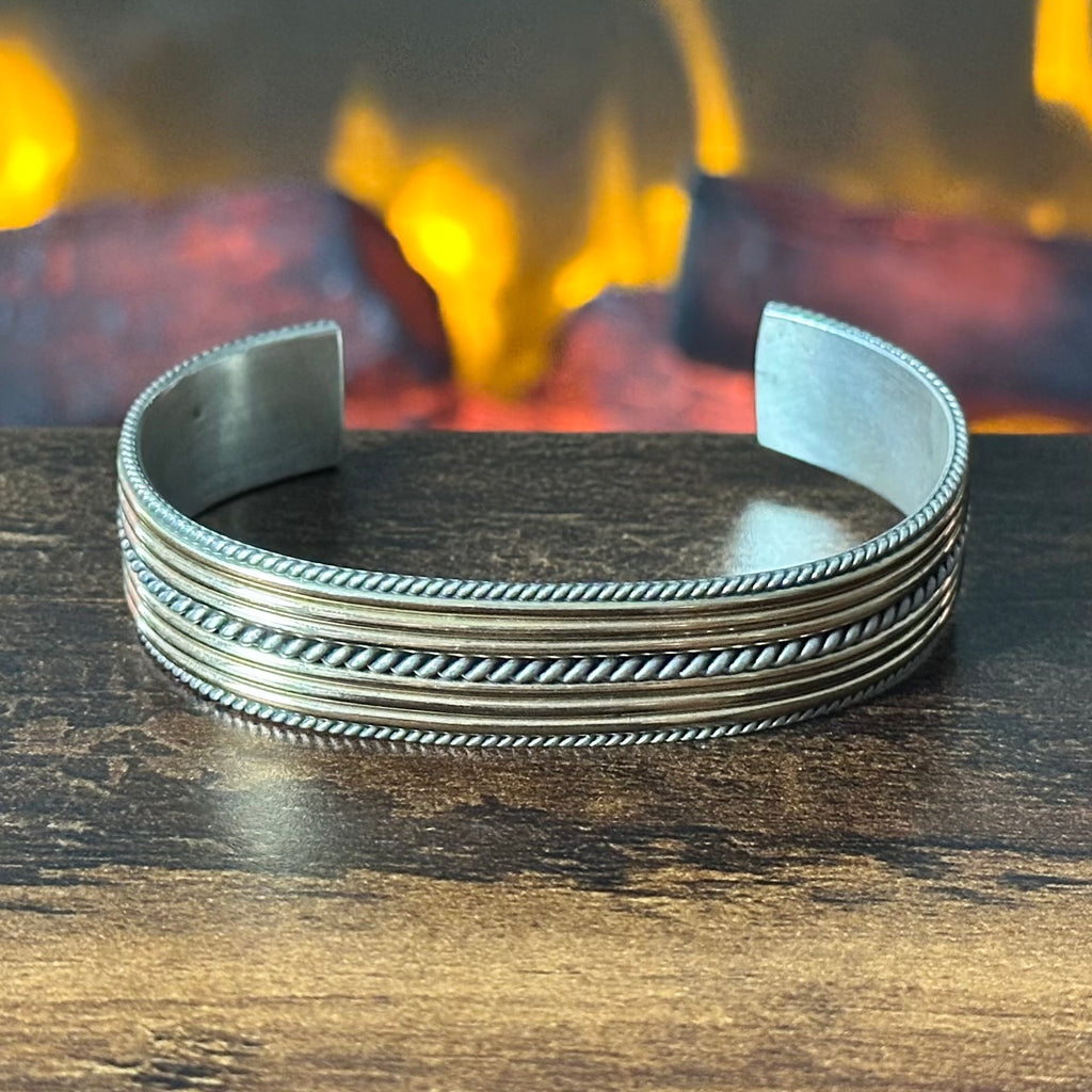 Navajo Franklin & Verna Tahe Signed Sterling Gold Filled Twist Wire Cuff