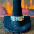 AT Signed Turquoise Spiny Oyster Opal Gaspeite Sterling Inlay Ring
