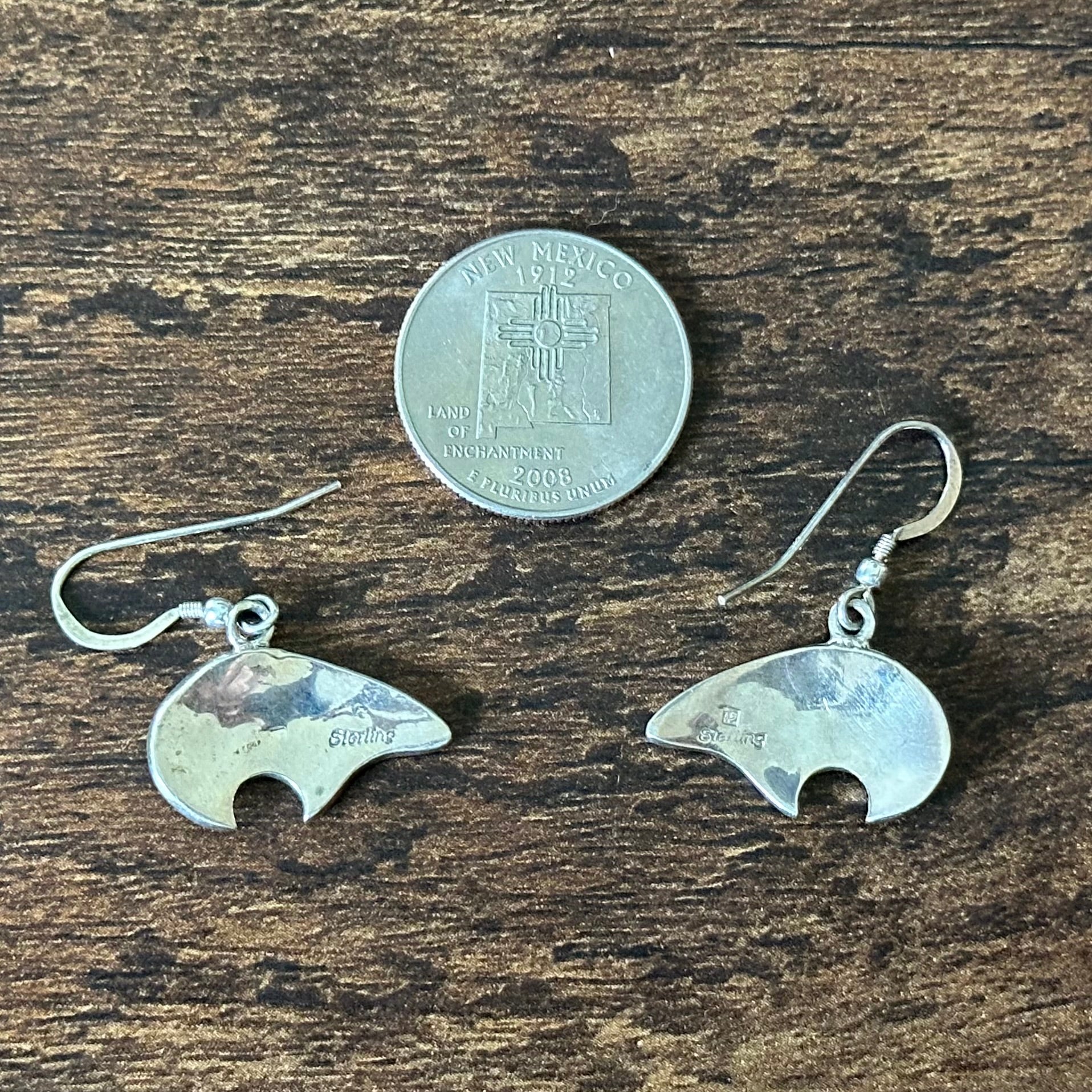 Turquoise Sterling Bear Dangle Inlay Earrings