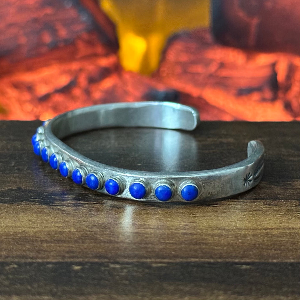 Navajo Russell Sam Lapis 15 Stone Sterling Snake Eye Stacker Cuff