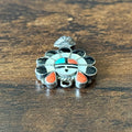 Zuni Morris Laahte Turquoise Red Coral Mother of Pearl Jet Sterling Sunface Inlay Pendant