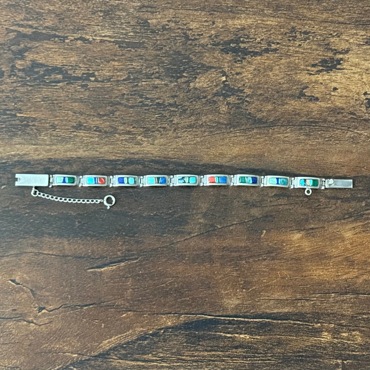 Navajo Calvin Begay Turquoise Lapis Spiny Oyster Malachite Sterling Inlay Bracelet
