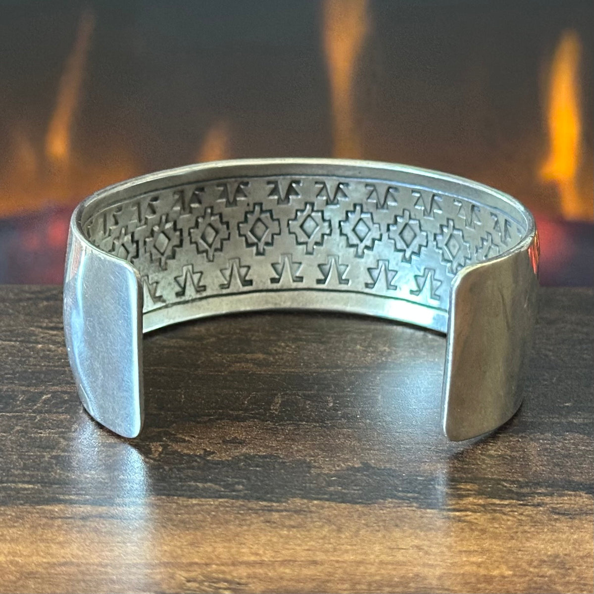 Navajo Delbert Saunders Gold Over Sterling Hand Stamped Horse Storyteller Cuff