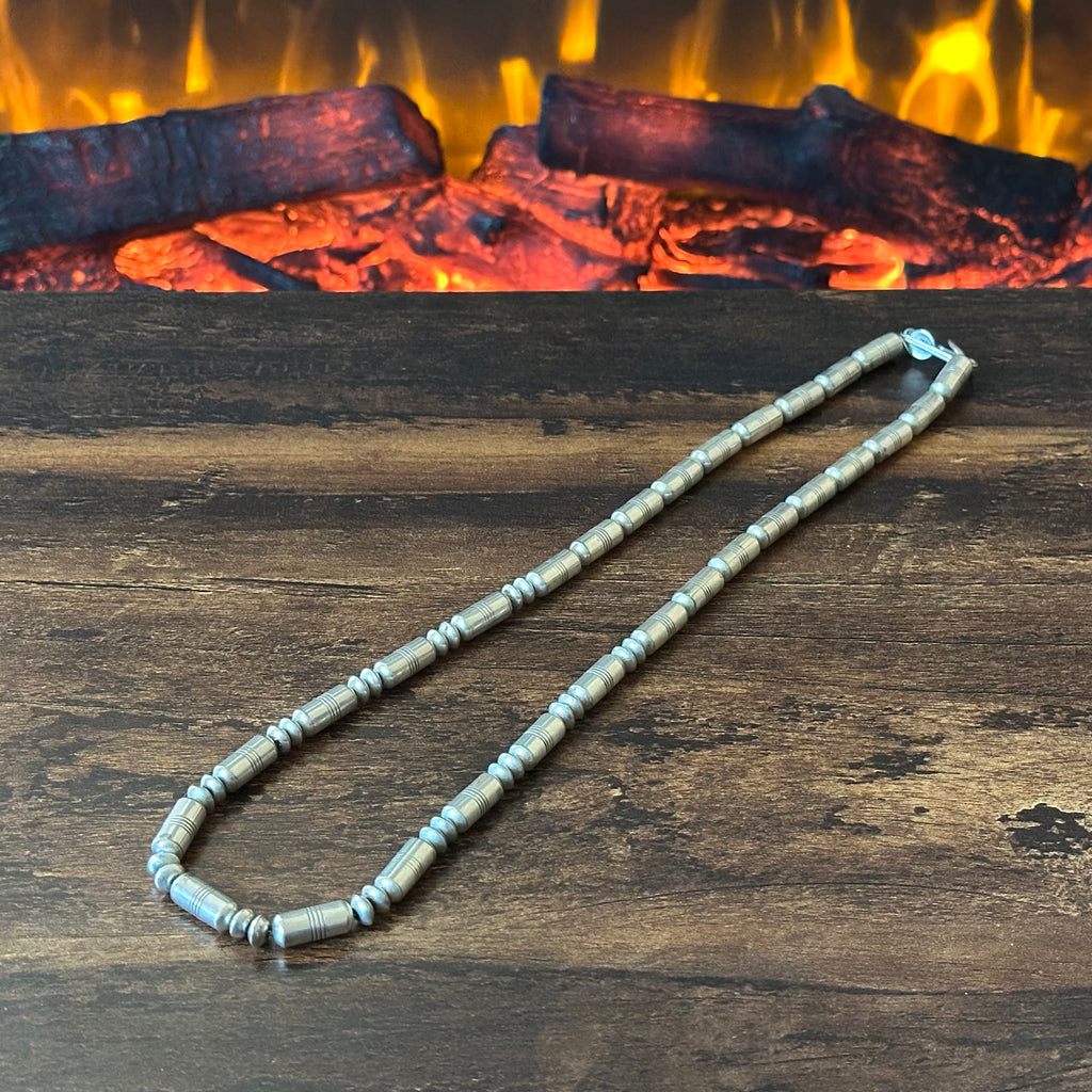 SL Signed Sterling Handmade Cylinder Saucer Bead Necklace