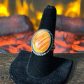 B Signed Orange Spiny Oyster Sterling Twist Wire Bezel Ring