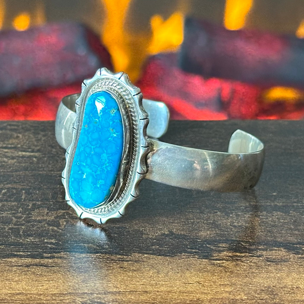 Navajo P.A. Smith Webbed Turquoise Sterling Twist Wire Bezel Cuff