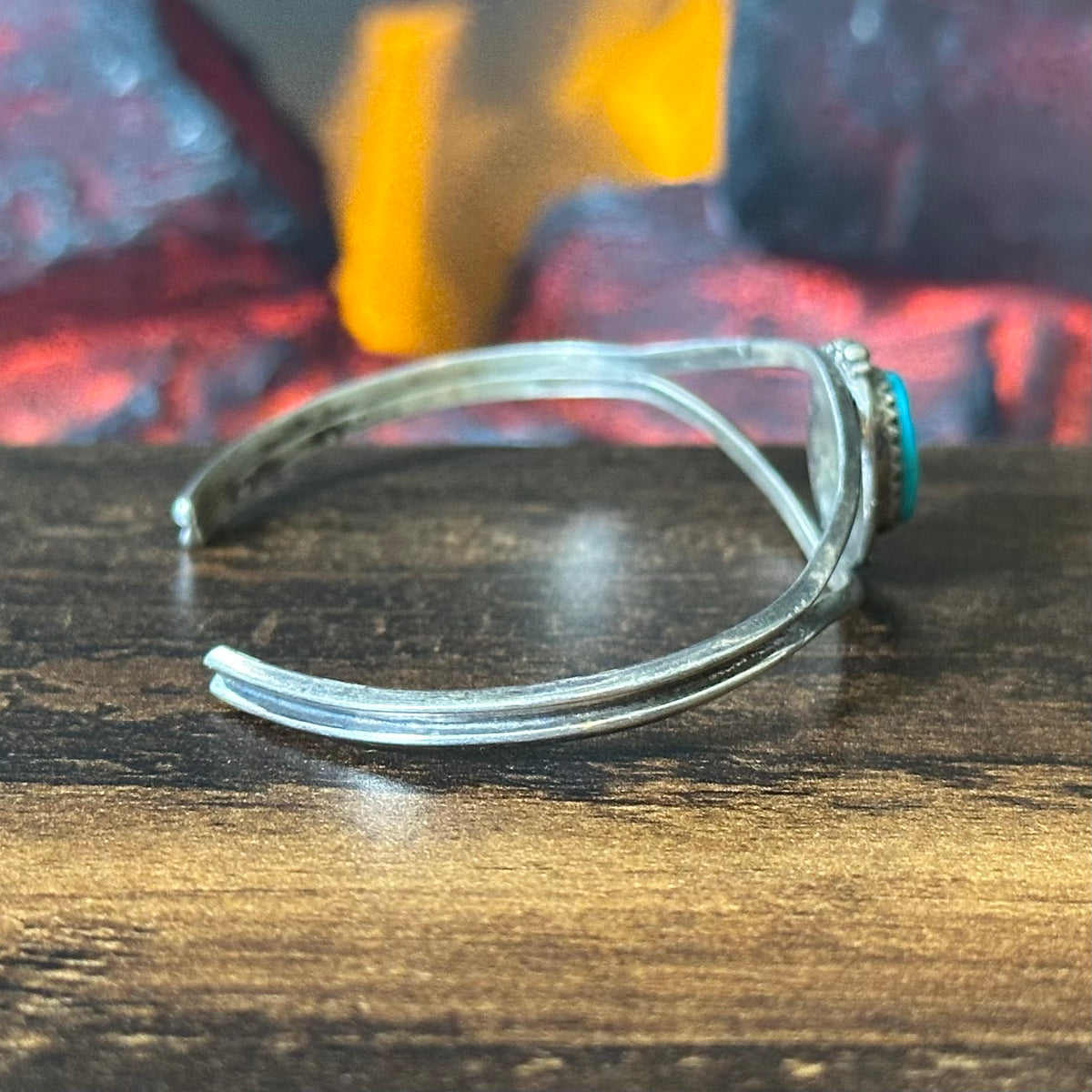 Vintage Turquoise Sterling Hand Stamped Raindrop Cuff