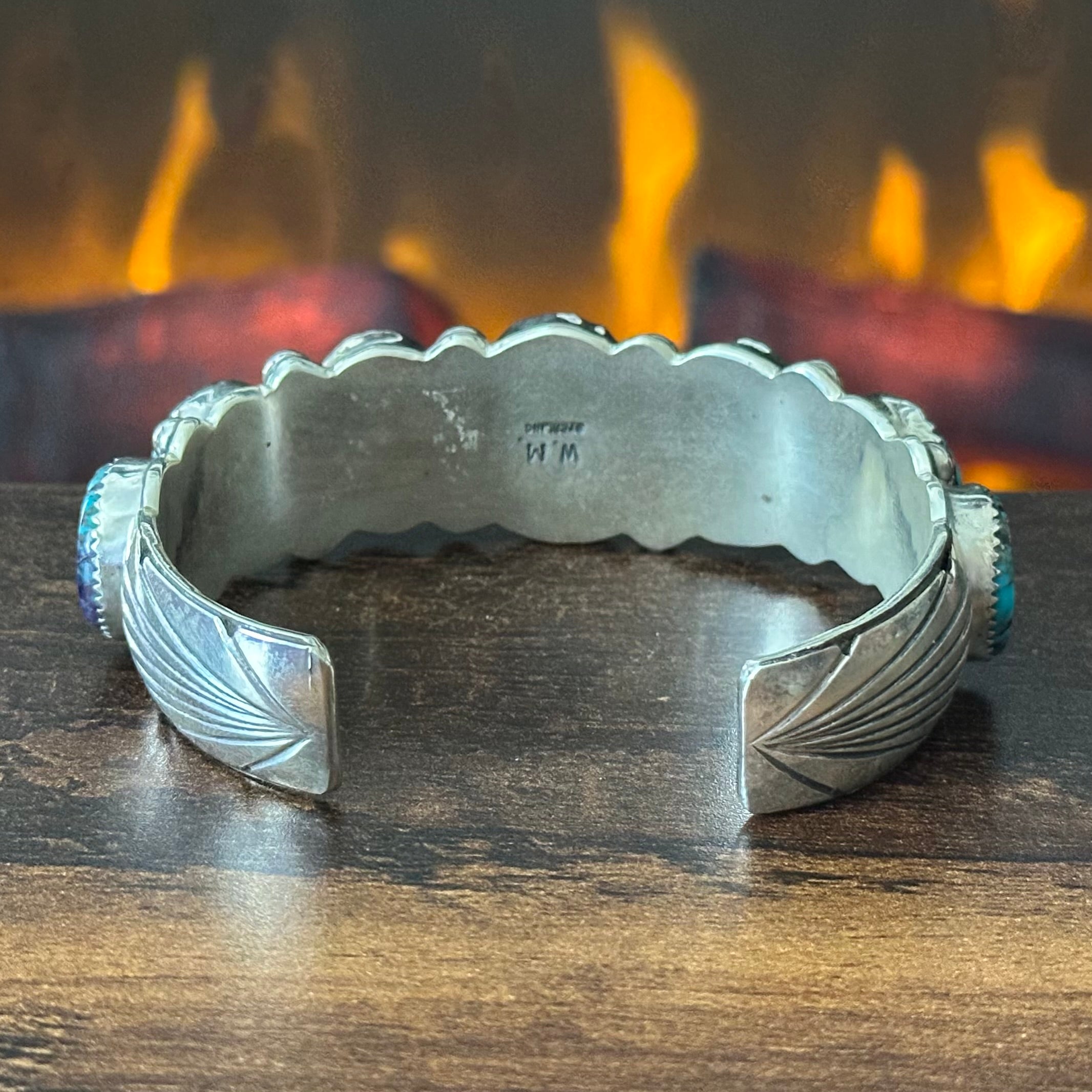 Navajo Wilbert Musket Sr. Turquoise 7 Stone Sterling Raindrop Statement Cuff