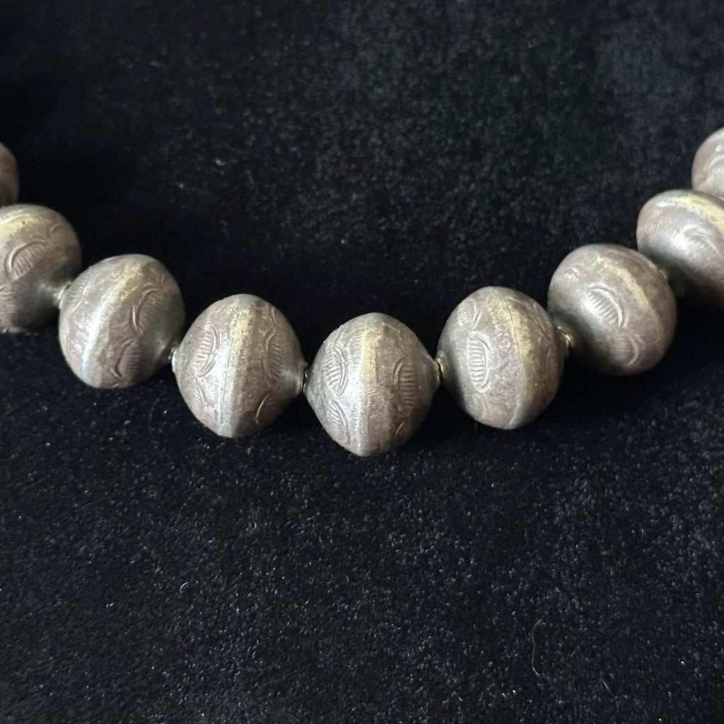 Handmade Vintage Oxidized Sterling Pearl Stamped Necklace