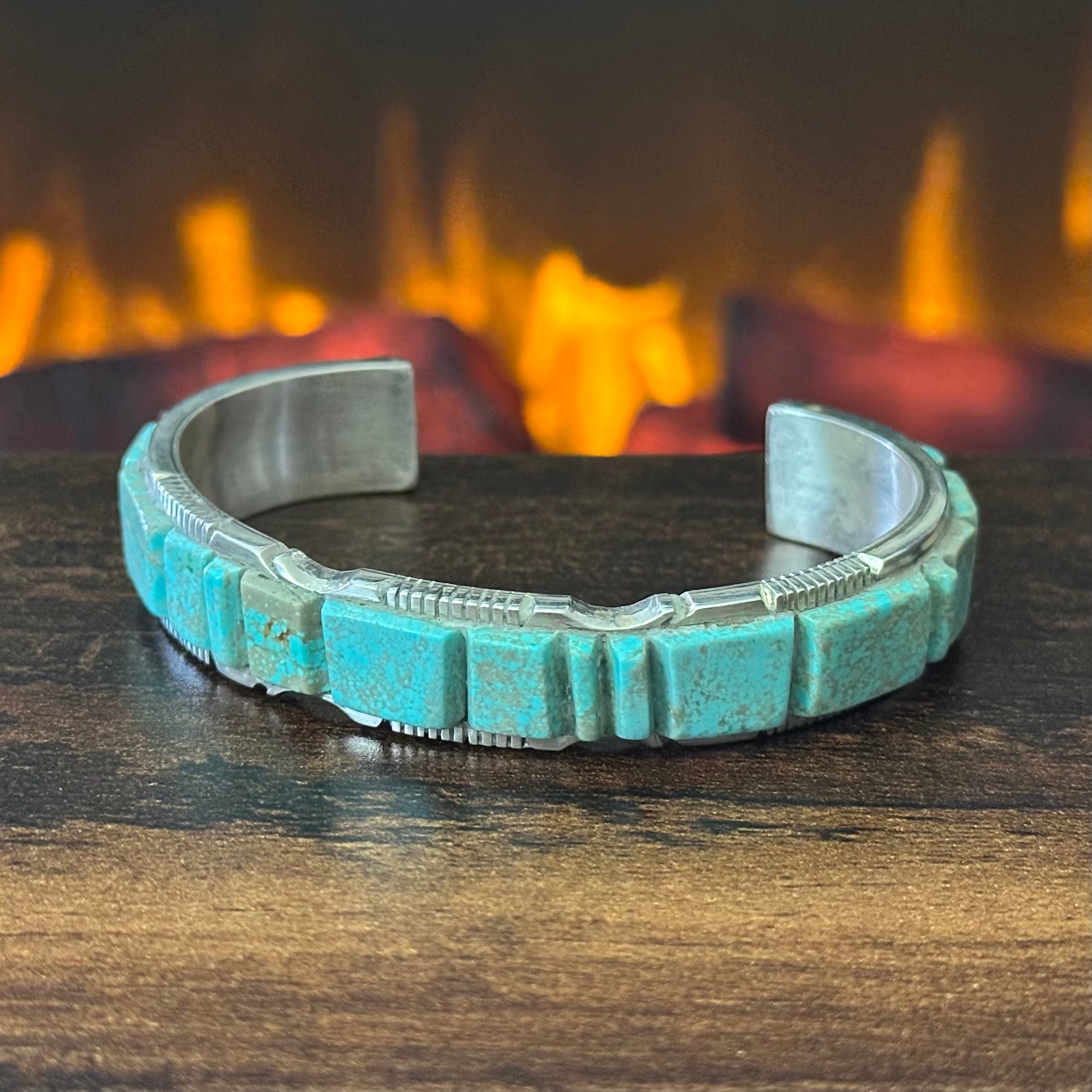 Navajo Steve Francisco #8 Turquoise Sterling Inlay Cuff
