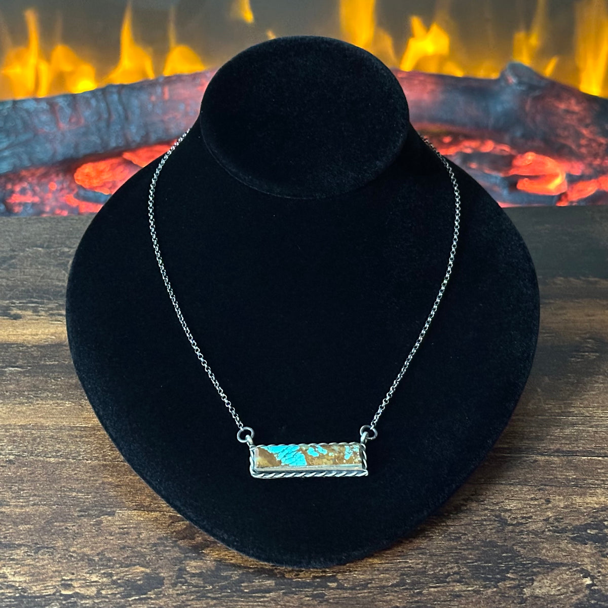 Navajo Steve Francisco Mine #8 Turquoise Sterling Bar Necklace