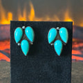 Navajo Debra Smith Kingman Turquoise 6 Stone Sterling Teardrop Cluster Stud Earrings