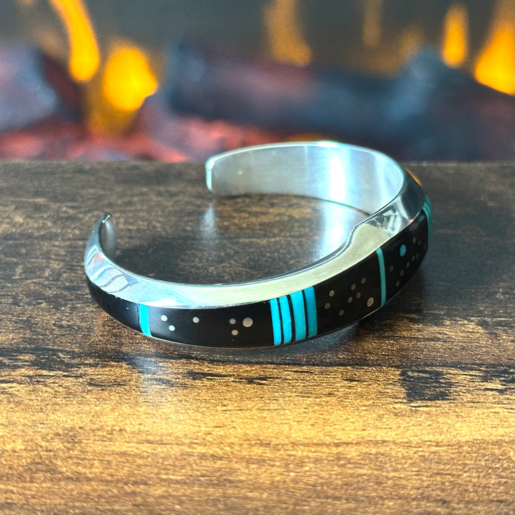 Navajo Jim Harrison Turquoise Jet Sterling Starry Night Inlay Cuff