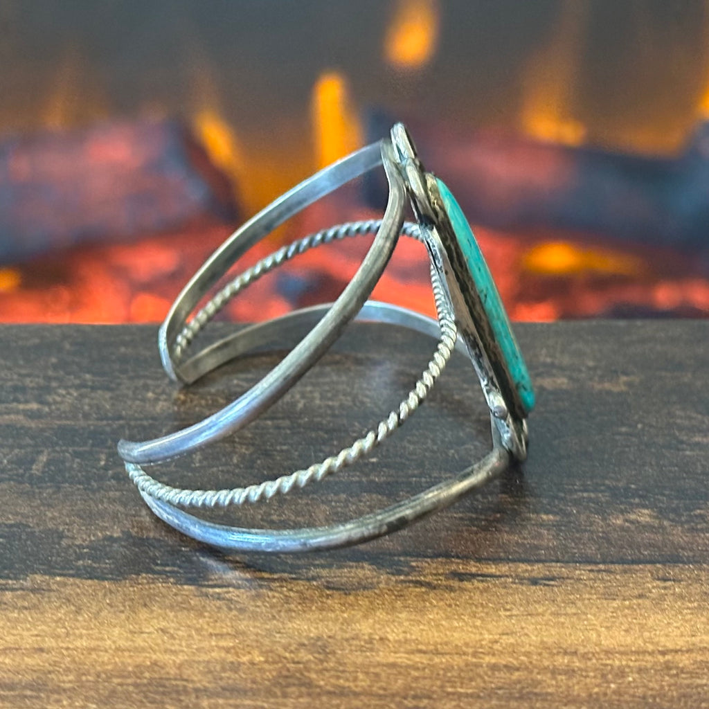 Turquoise Sterling Floral Twist Wire Cuff