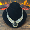Navajo Lee Bennett Vintage Onyx Sterling 12k Gold Filled Kokopelli Feather Design Statement Necklace