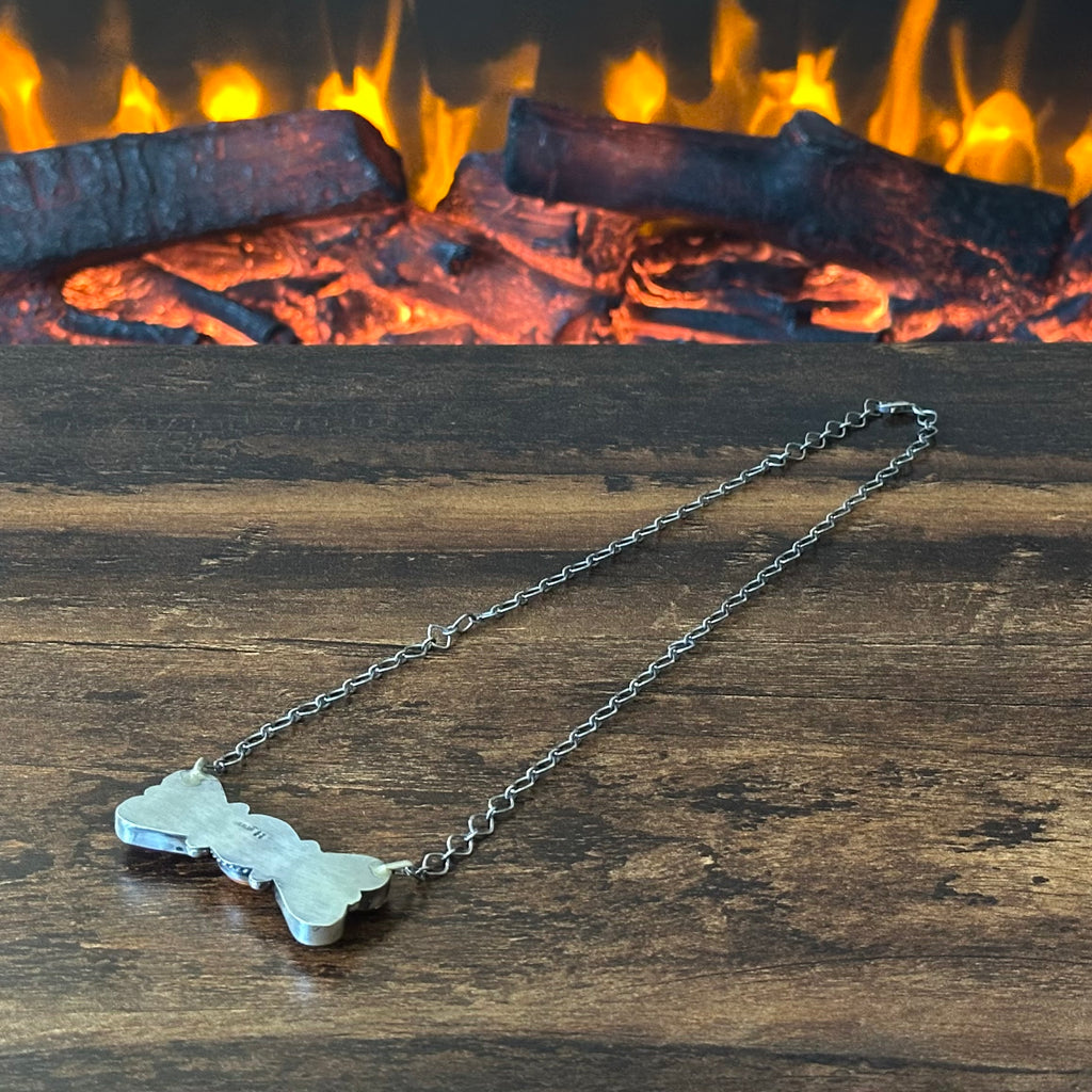 Navajo Hiram Largo Spiny Oyster 5 Stone Sterling Twist Wire Bezel Raindrop Pendant Necklace