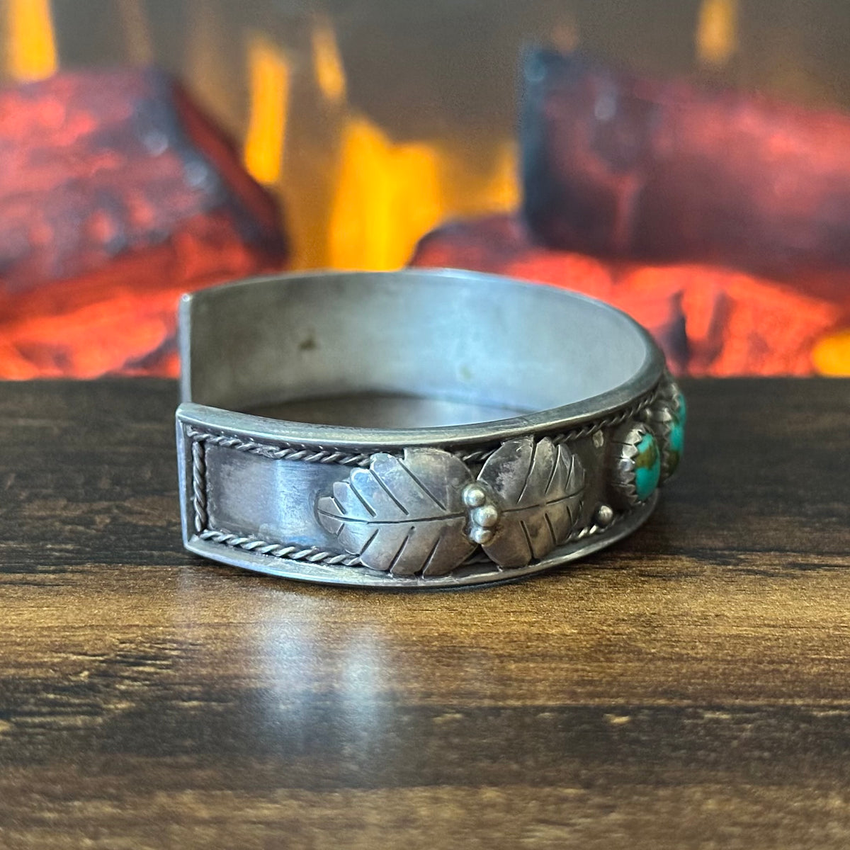 Vintage Turquoise 7 Stone Sterling Raindrop Stacker Leaf Cuff
