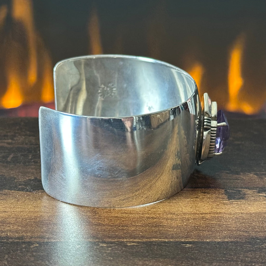 Navajo Wydell Billie Amethyst Sterling Teardrop Statement Cuff