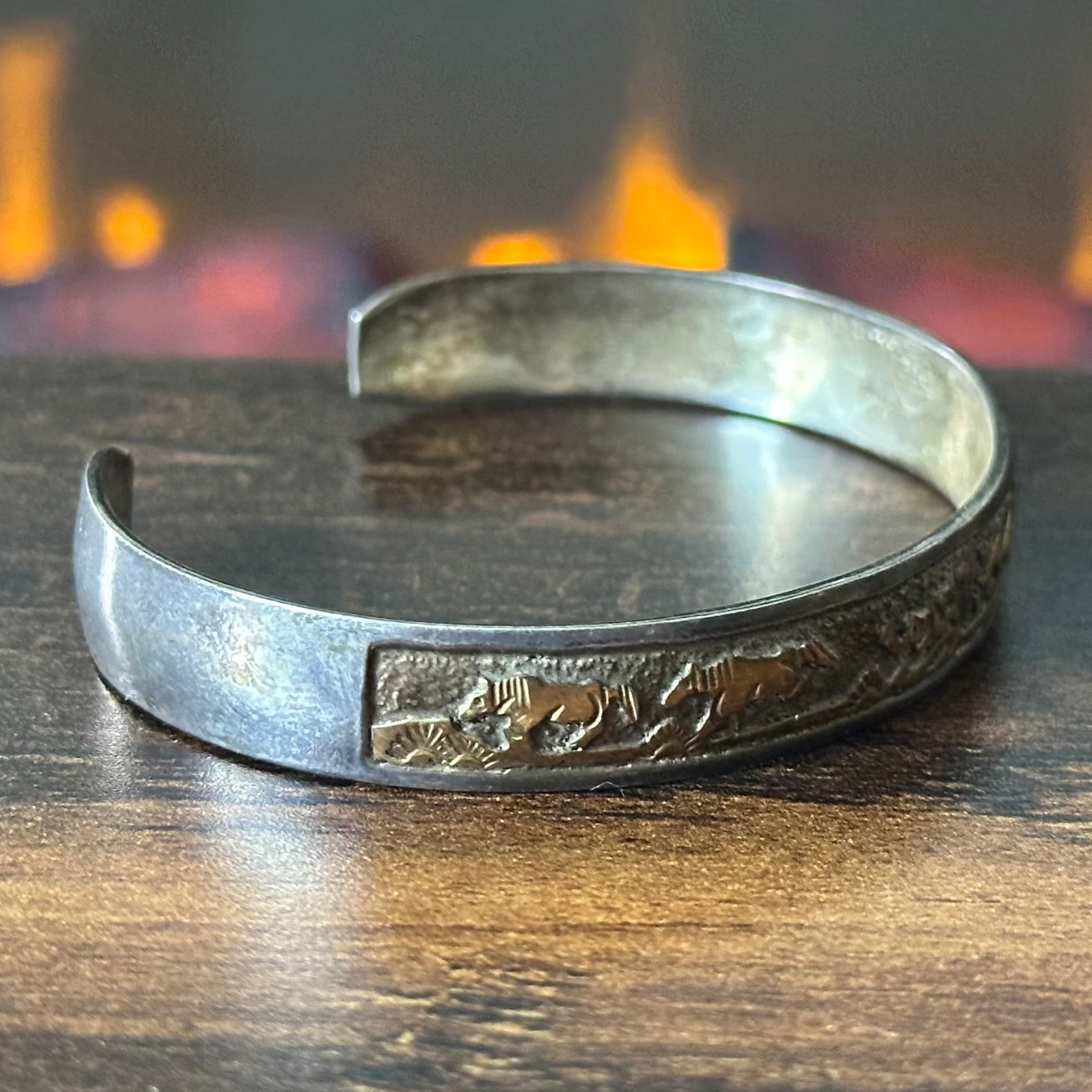 Navajo Tom & Sue Kee Vintage Sterling Gold Filled Horse Storyteller Cuff