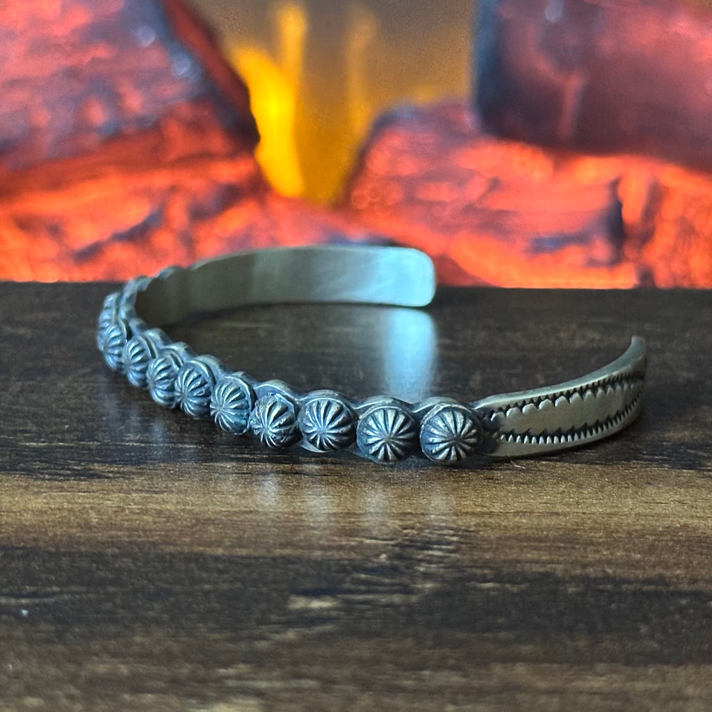 Navajo Mary Cayatineto Sterling Concho Hand Stamped Stacker Cuff