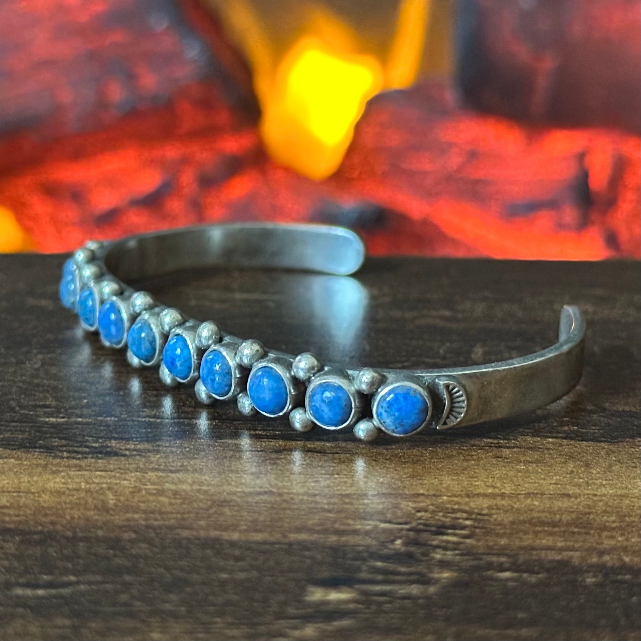 Navajo Albert Jake Denim Lapis 11 Stone Sterling Raindrop Stacker Cuff