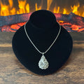 Navajo James W. Tom Sterling Overlay Floral Feather Teadrop Pendant Necklace