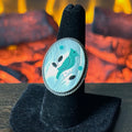 Vintage Turquoise Jet Mother of Pearl Sterling Twist Wire Bezel Bird Inlay Ring