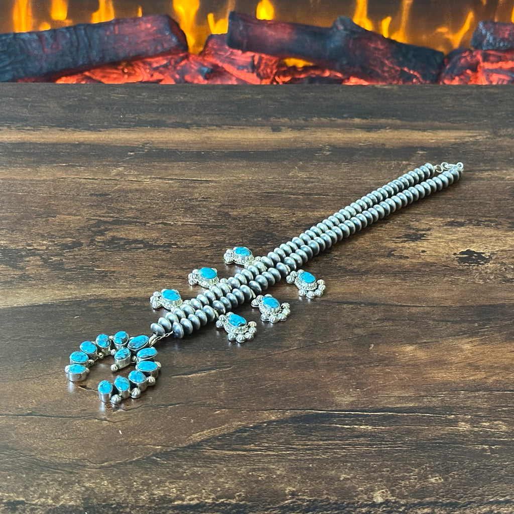 Running Bear Trading Turquoise 18 Stone Sterling Handmade Saucer Bead Naja Necklace