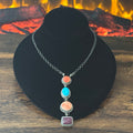 Navajo Hiram Largo Turquoise Spiny Oyster 4 Stone Sterling Lariat Necklace