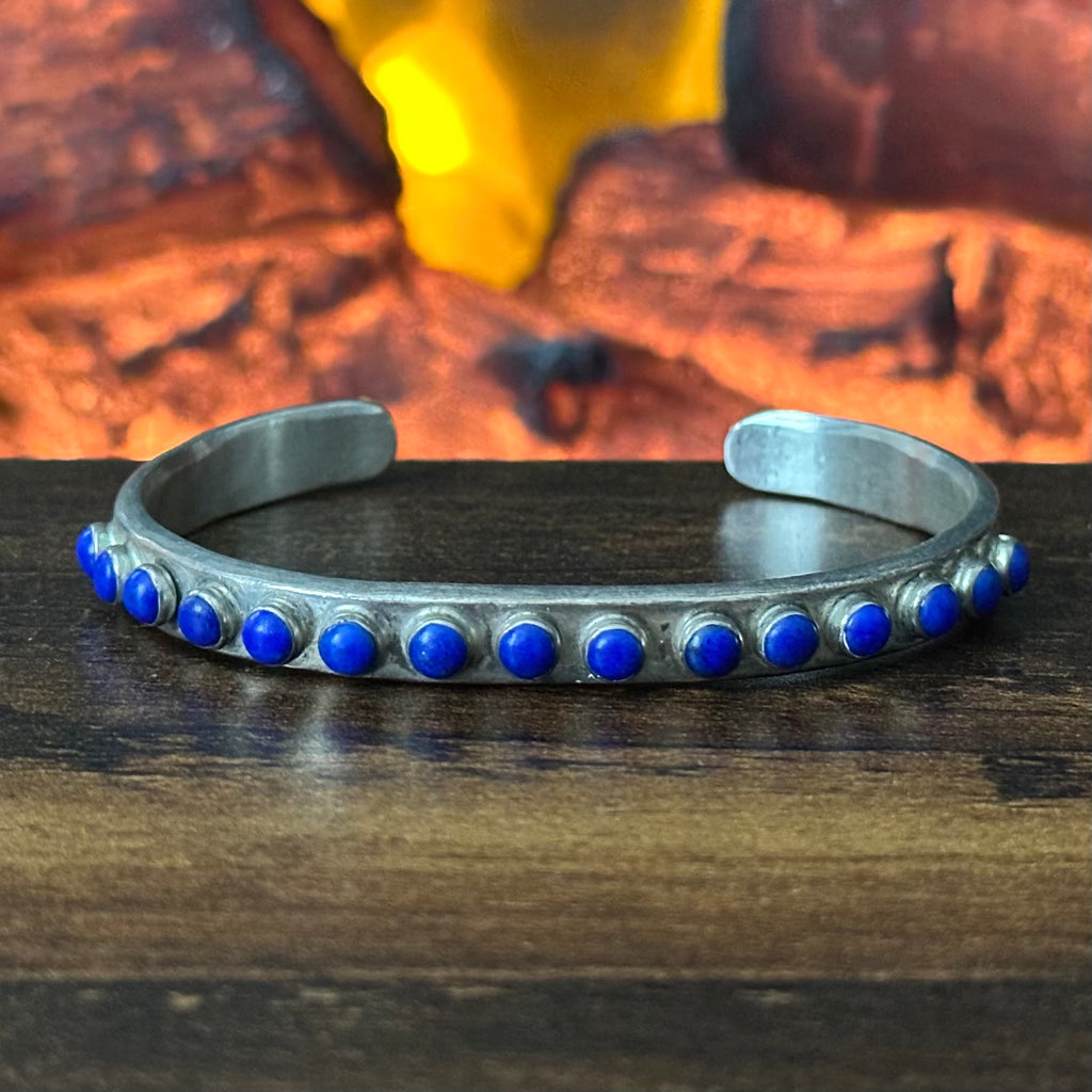Navajo Russell Sam Lapis 15 Stone Sterling Snake Eye Stacker Cuff