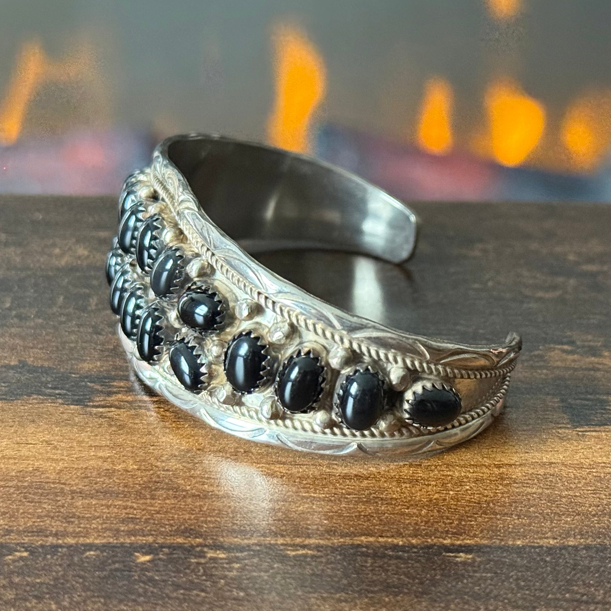 Navajo Anita Whitegoat Onyx 20 Stone Sterling Cluster Cuff
