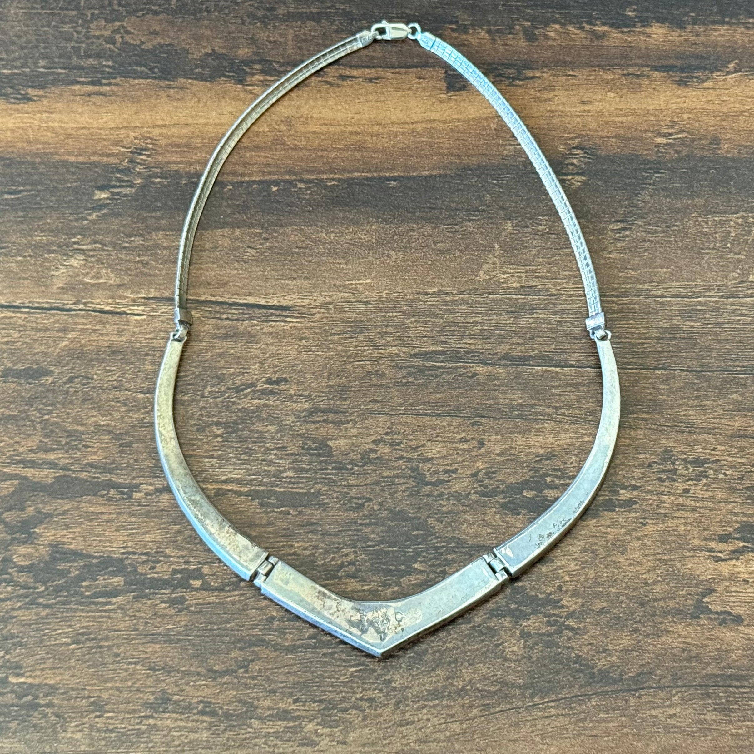 Navajo Supersmith Inc. Onyx Mother of Pearl Sterling Hinged Inlay Statement Necklace