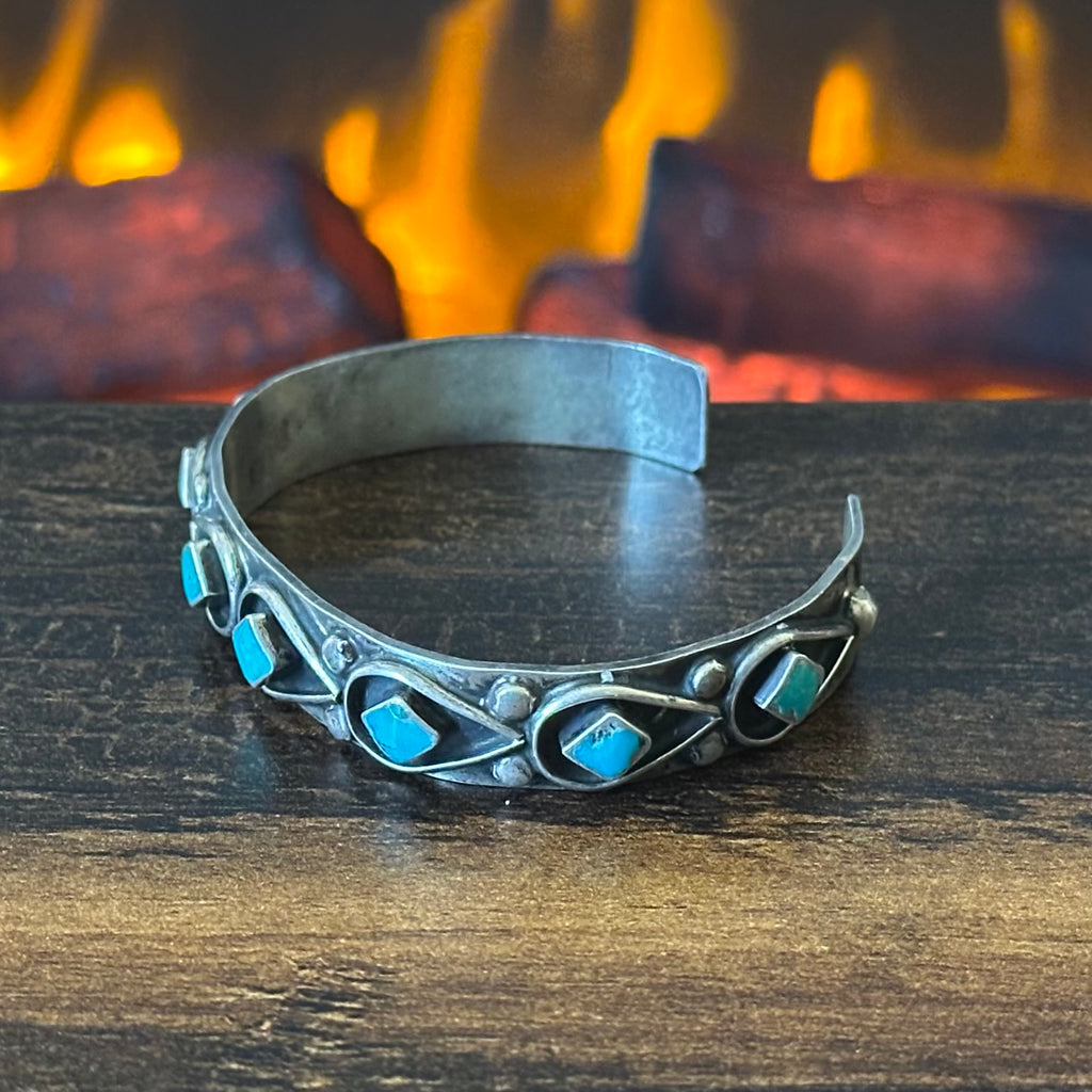 Vintage Turquoise 8 Stone Sterling Shadowbox Stacker Cuff