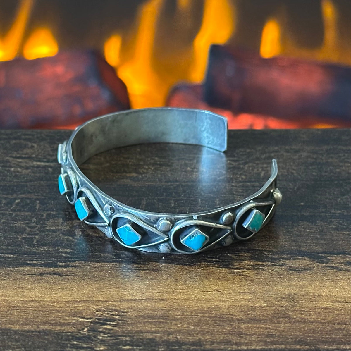 Vintage Turquoise 8 Stone Sterling Shadowbox Stacker Cuff