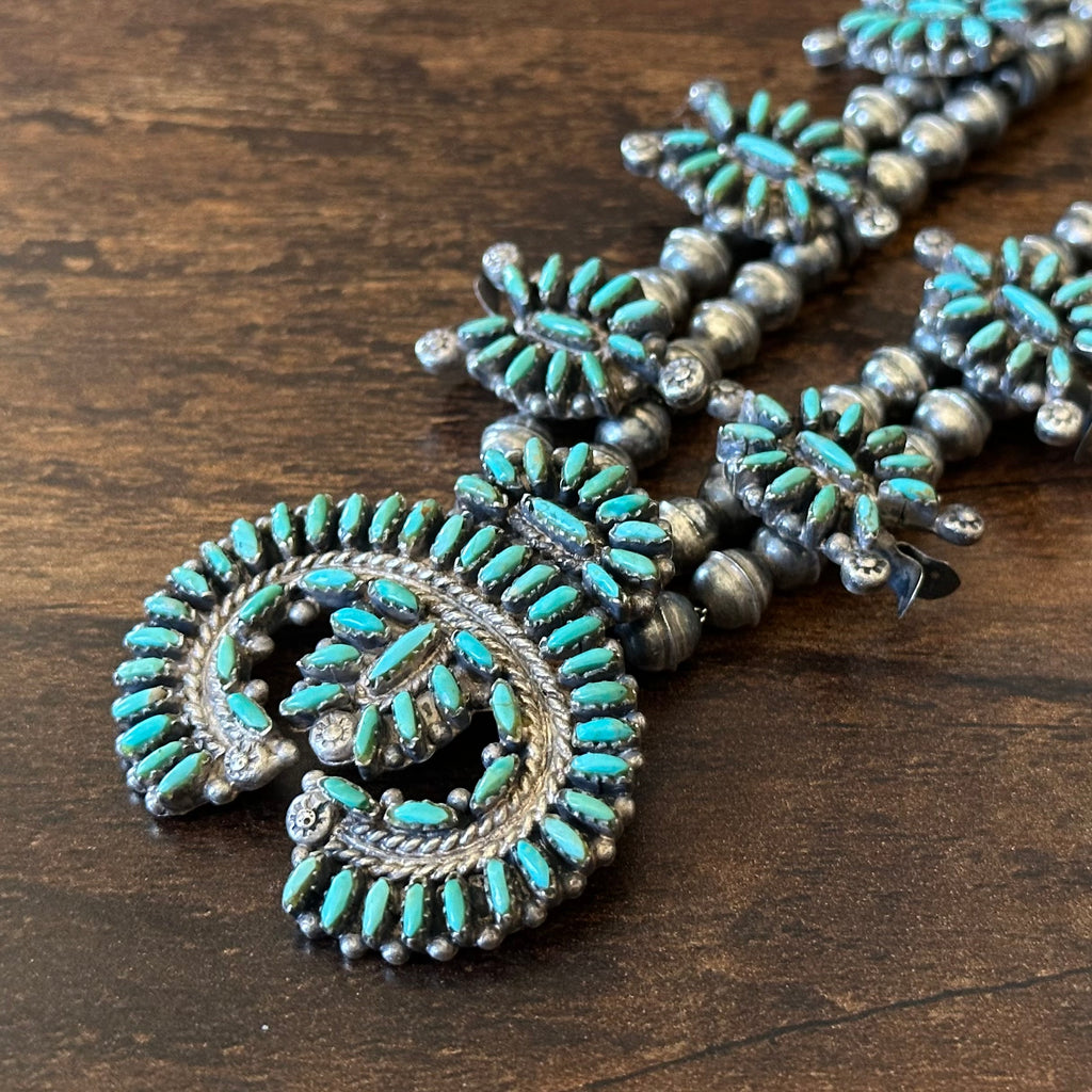 Vintage Turquoise 181 Stone Sterling Needlepoint Squash Blossom