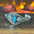 Navajo Harry B Yazzie Turquoise Sterling Feather Ornate Cuff