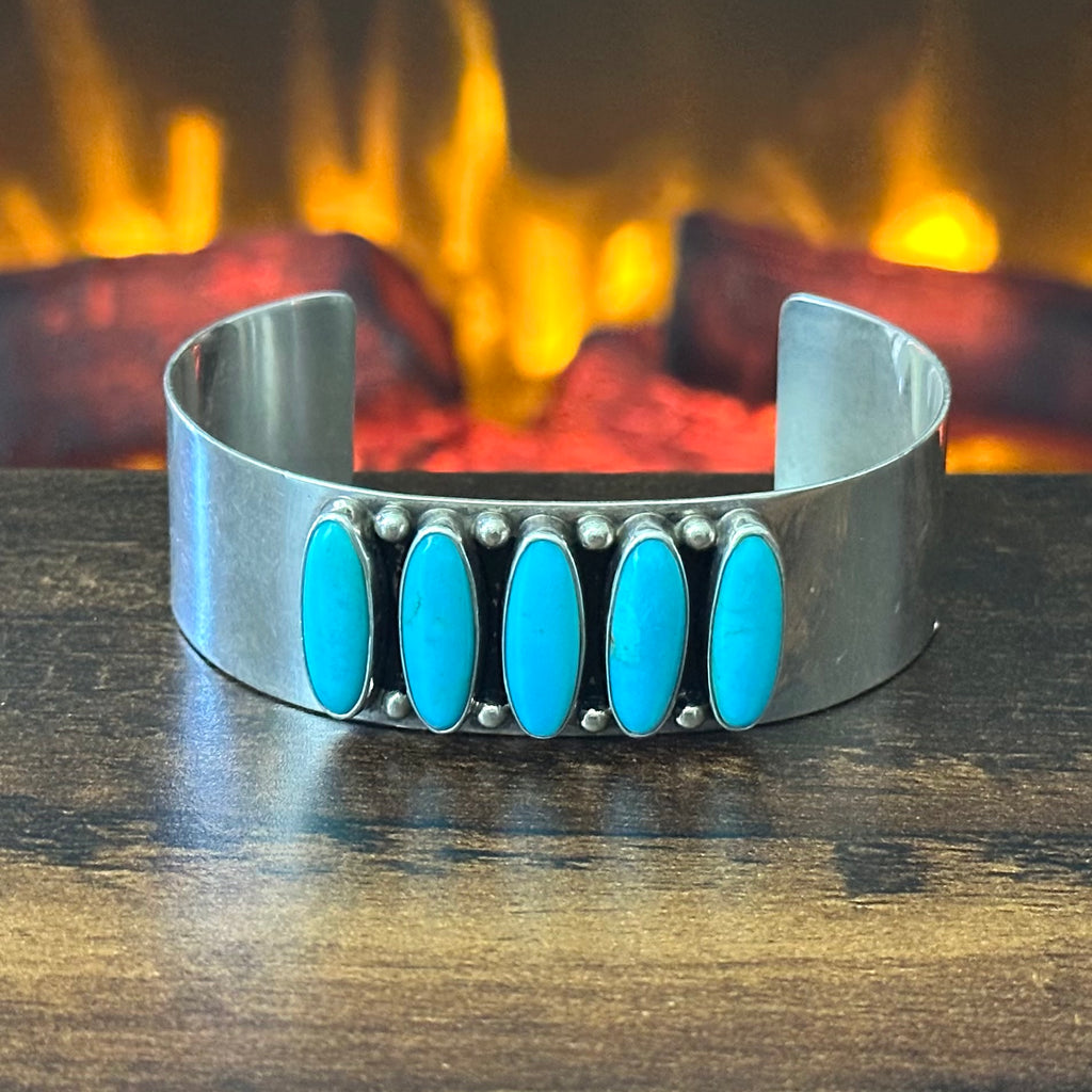 MLB Signed Turquoise 5 Stone Sterling Raindrop Cuff