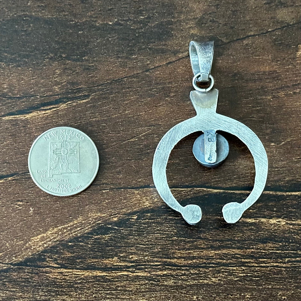Navajo Kevin Billah Golden Hills Turquoise Sterling Hand Stamped Naja Pendant