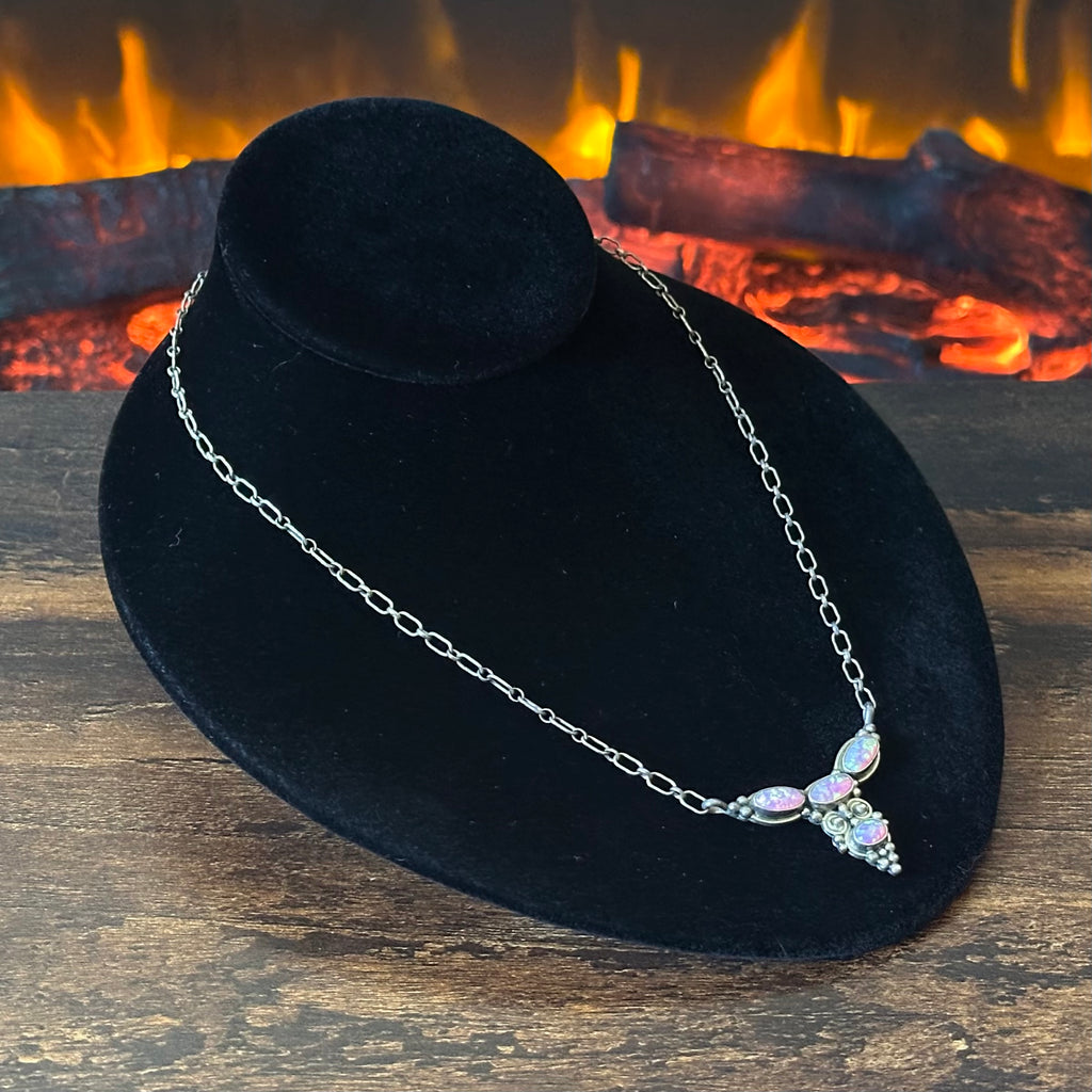 Running Bear Trading Pink Opal 4 Stone Sterling Raindrop Pendant Necklace