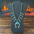 Navajo Jimmy Garcia Turquoise 19 Stone Sterling Raindrop Squash Blossom