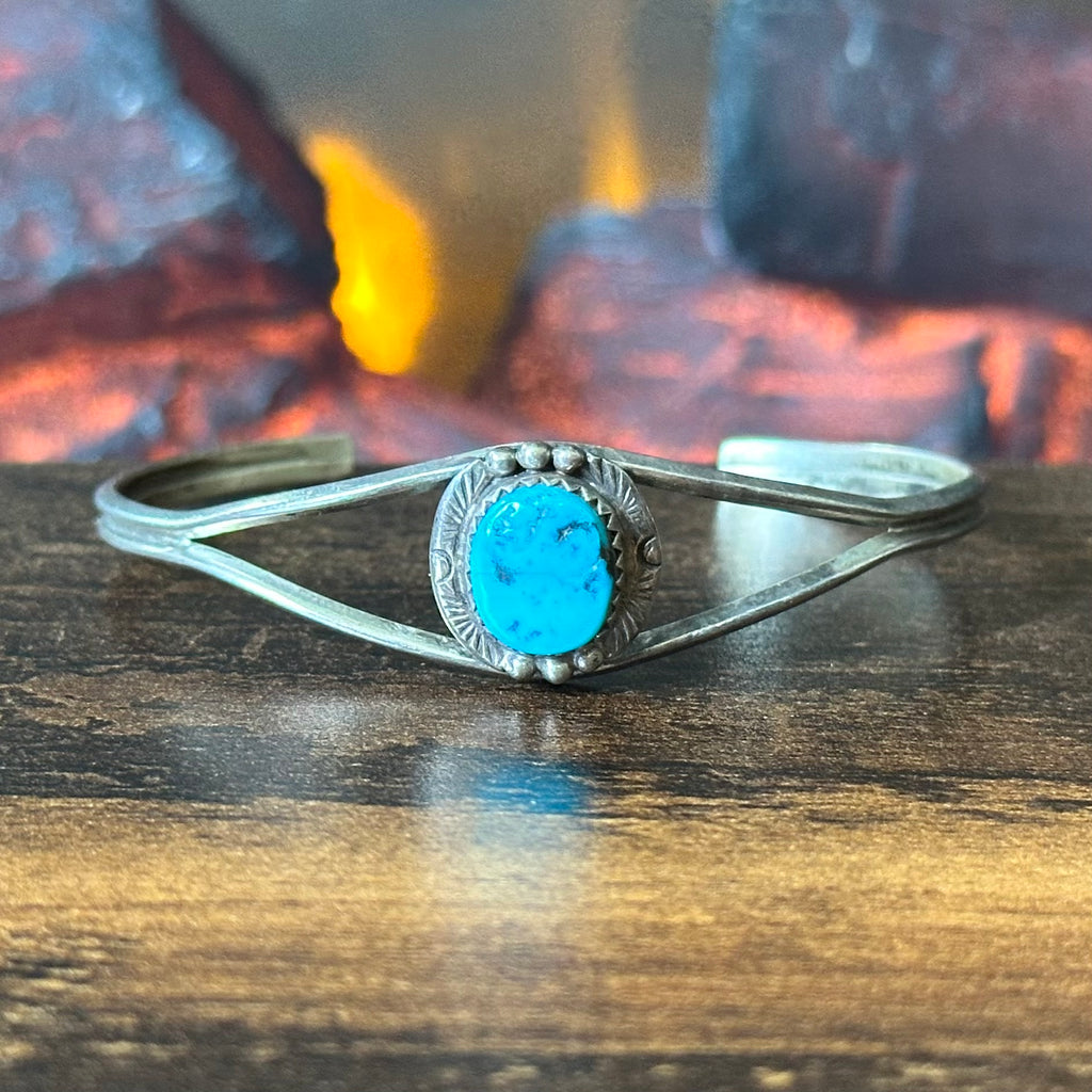 Vintage Turquoise Sterling Hand Stamped Raindrop Cuff