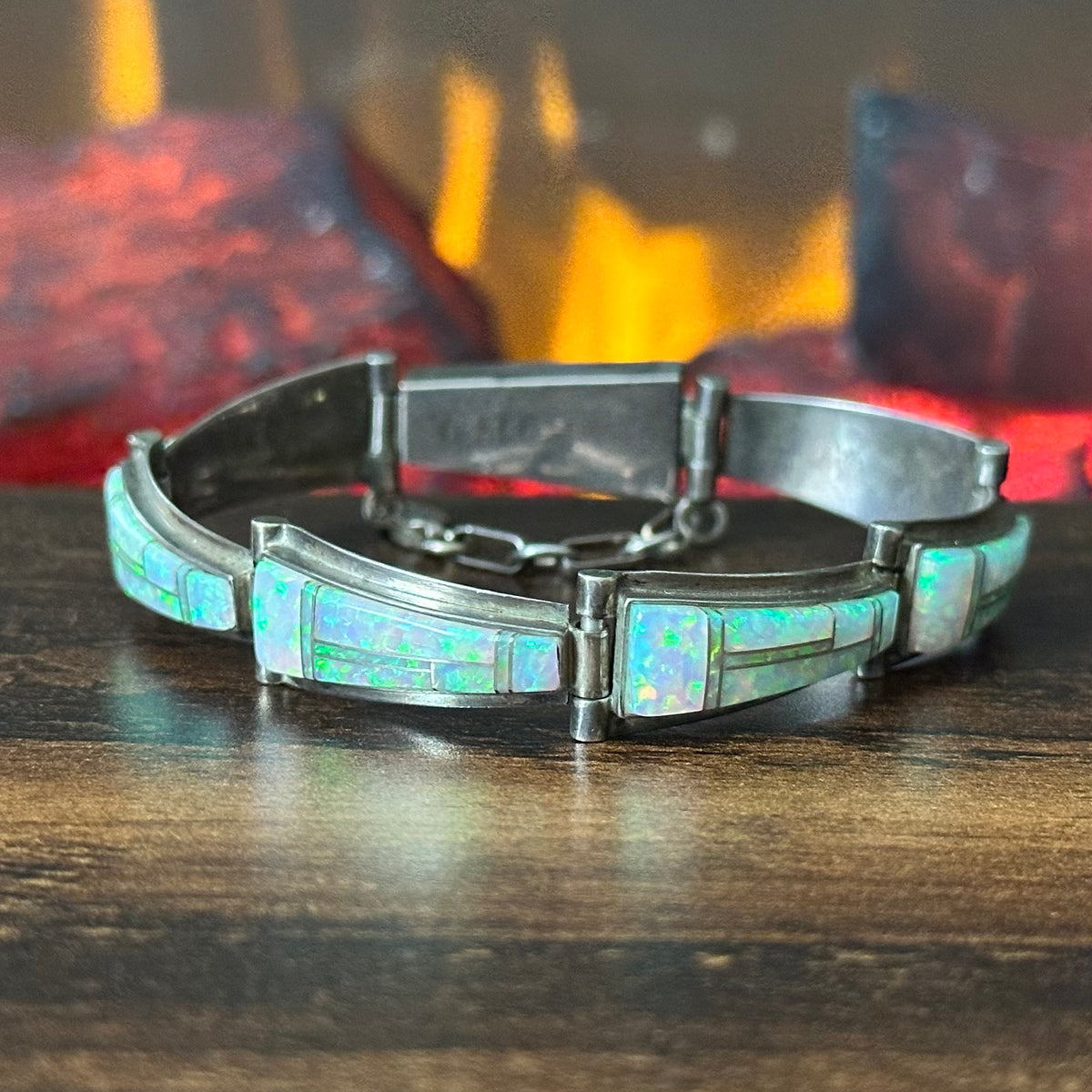 Navajo Irvin Kee Opal Sterling Inlay Link Bracelet