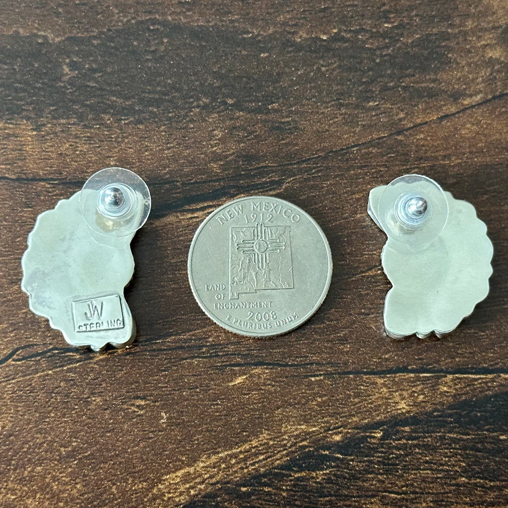 Navajo Justina Wilson Turquoise 16 Stone Sterling Twist Wire Raindrop Cluster Stud Earrings