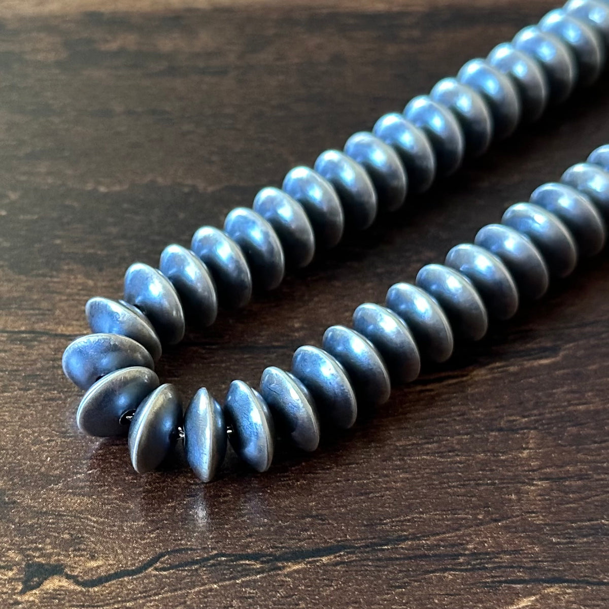 Navajo Bryannen Halwood Handmade Sterling Oxidized Saucer Bead Necklace