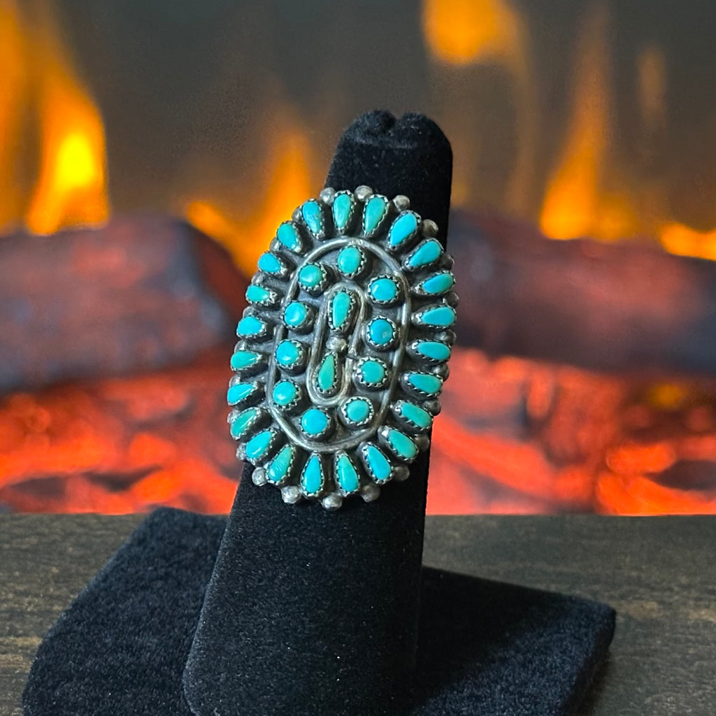 Vintage Turquoise 35 Stone Sterling Petite Point Ring