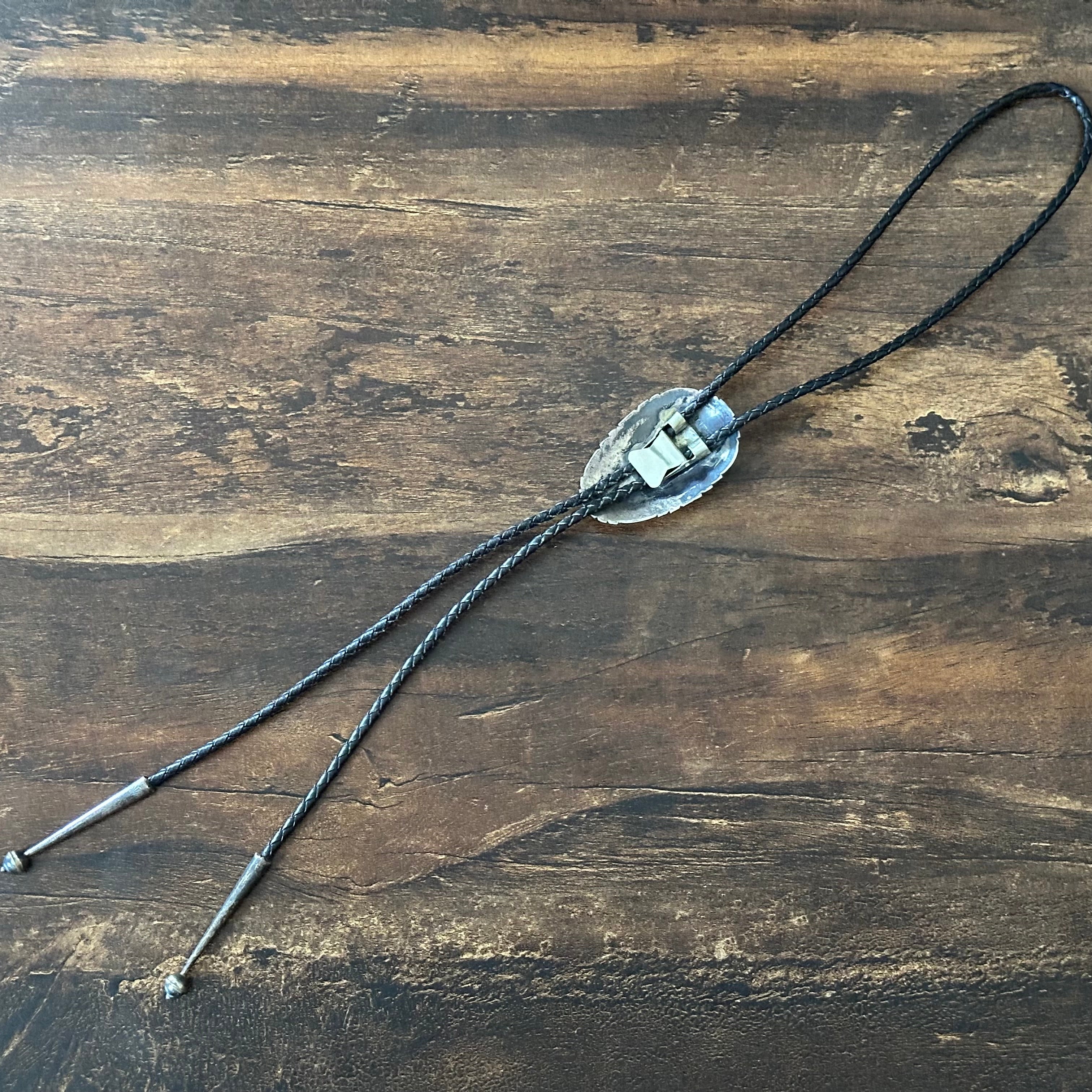Turquoise Sterling 9 Stone Cluster Hand Stamped Bolo Tie
