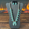 Navajo Larry Moses Begay Vintage Turquoise 166 Stone Sterling Cluster Squash Blossom Necklace Earrings Set