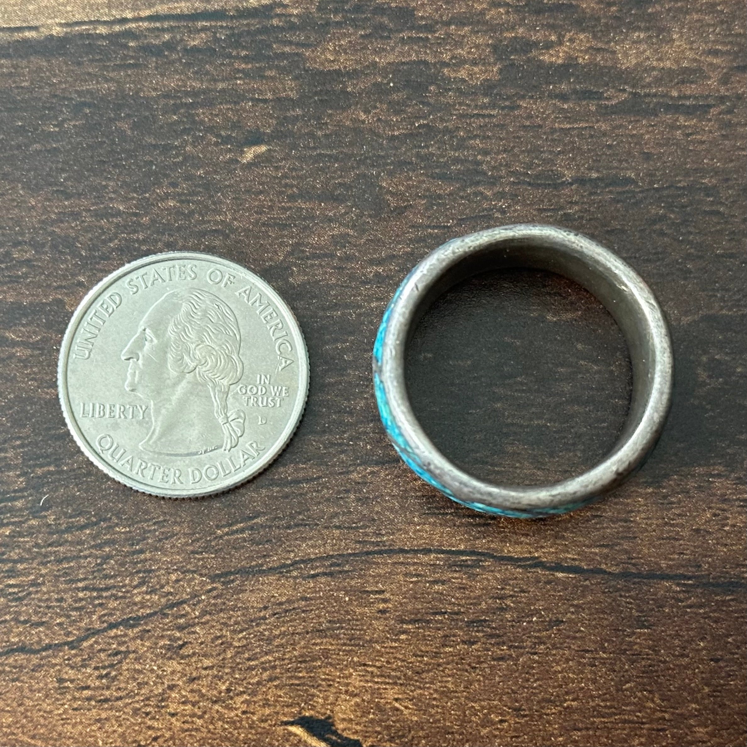 Vintage Crushed Turquoise Sterling Inlay Band Ring